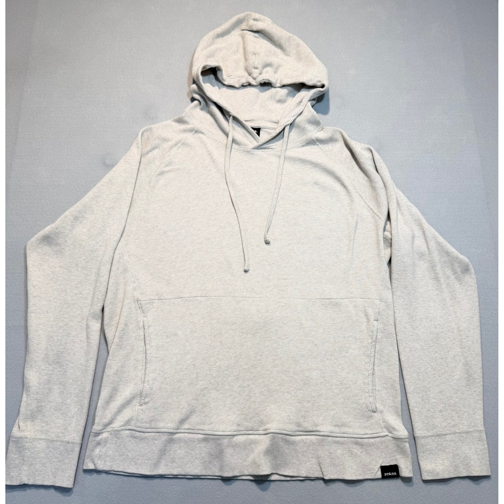 PrAna Mens Touchstone Pullover Hoodie Waffle Knit‎ Pullover Beige Large